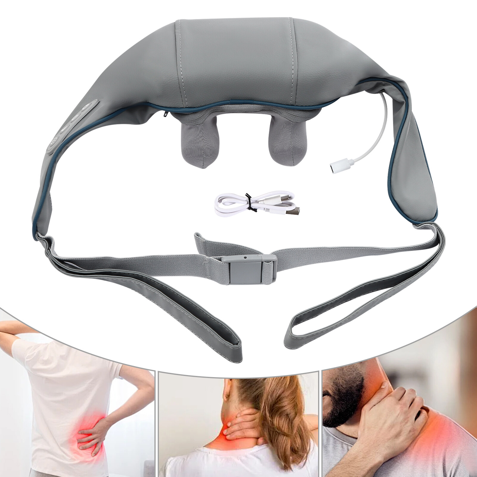 Grey Wearable Neck Shoulder Massager 5D Deep Massage Warm Compress 10W