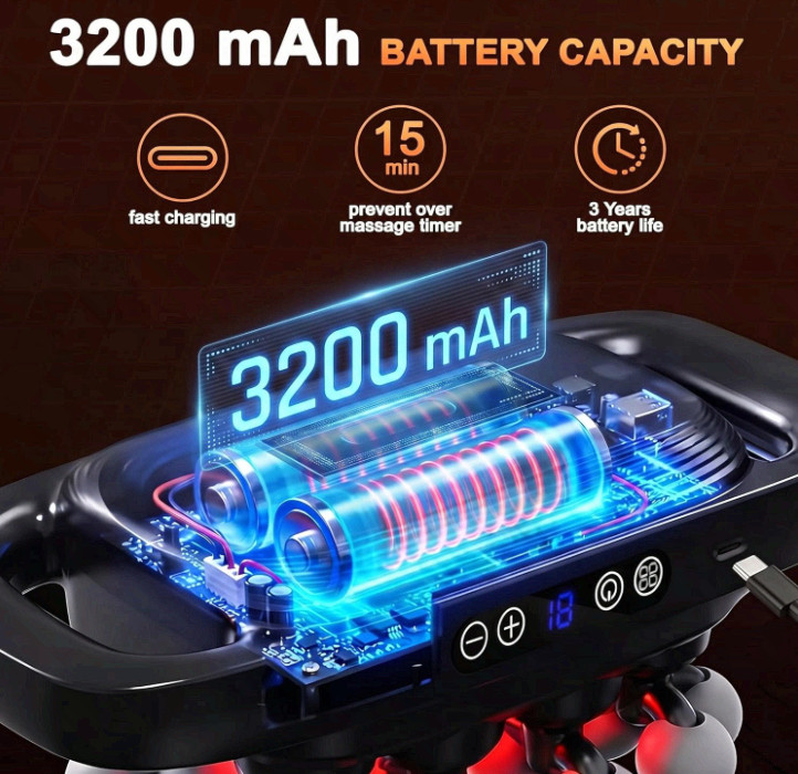 20-Head Massage Gun, Heat, 3 Modes, 30 Speeds, Deep Tissue Muscle Massager