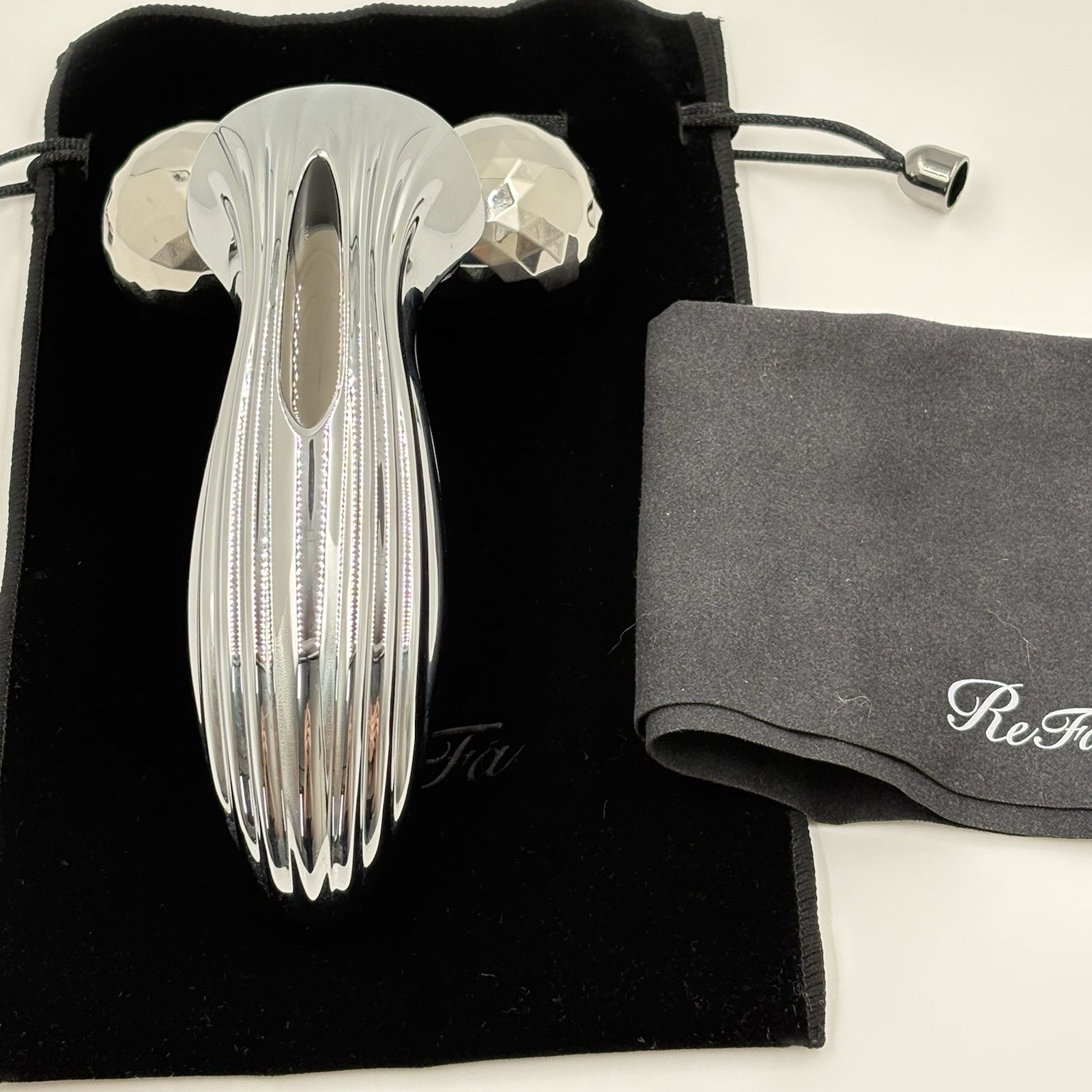 MTG ReFa MOTION CARAT Facial Body Roller Silver Authentic Japan w/ Pouch Cloth