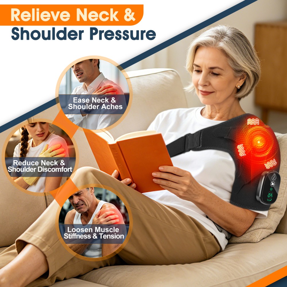 Shoulder Massager Heating Vibration Rotator Cuff Shoulder Brace for Pain Relief