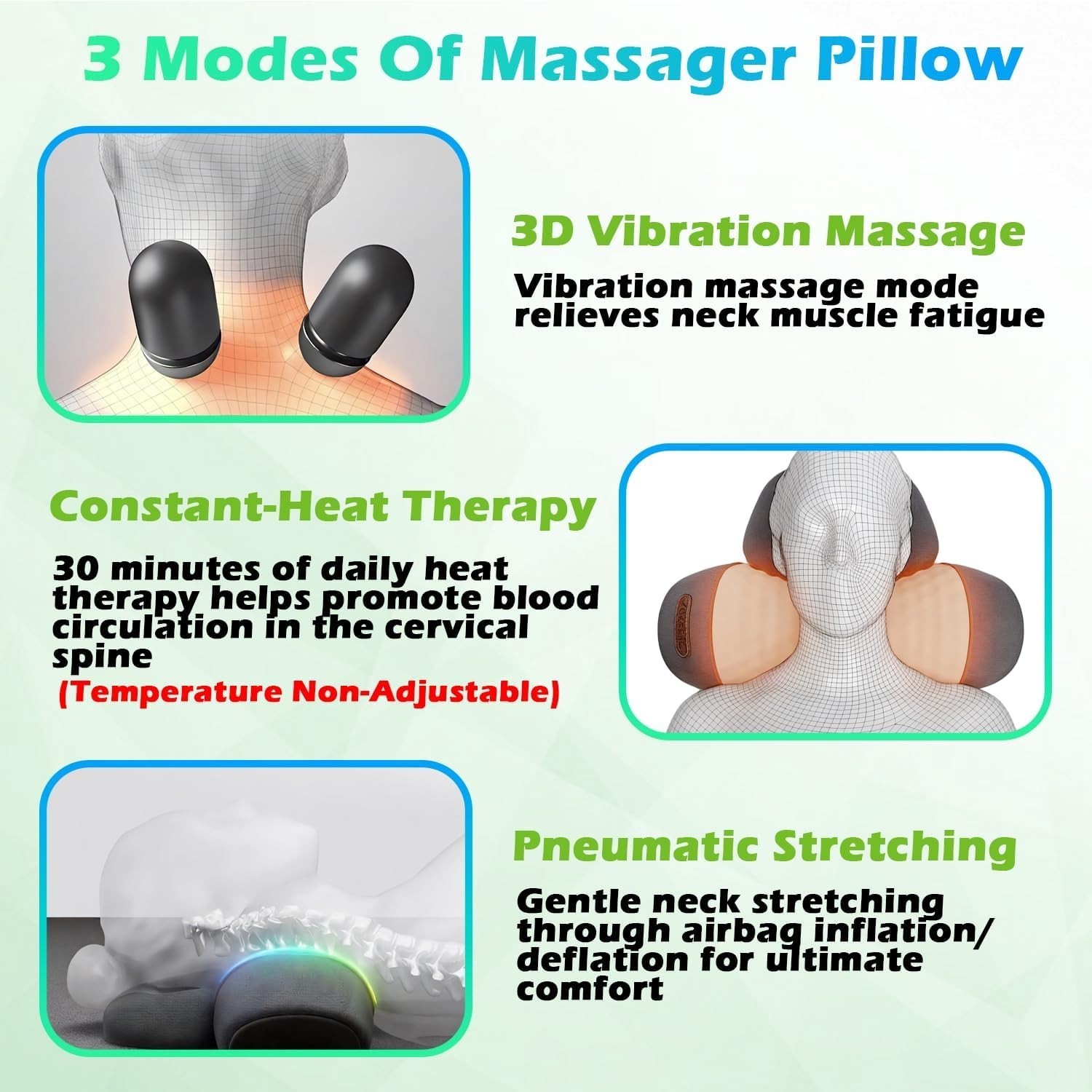 3-In-1 Neck Massager Pillow With Vibration Heating Therapy Airbag Stretching
