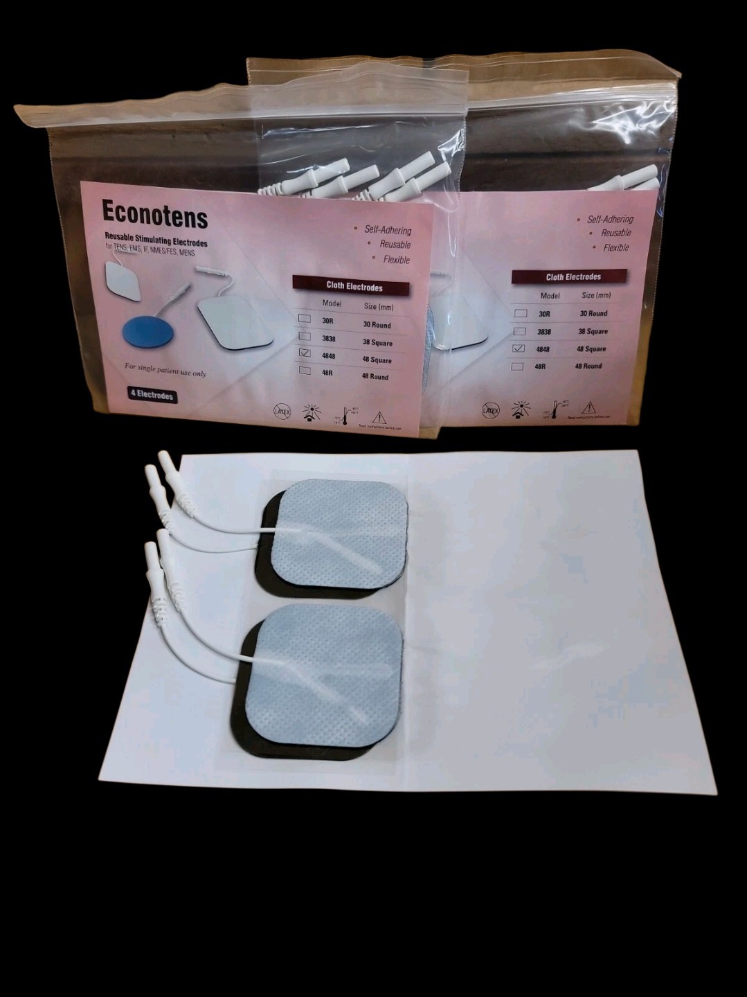 Econotens Reusable Cloth Electrodes 4848 48mm Square 4 Pack