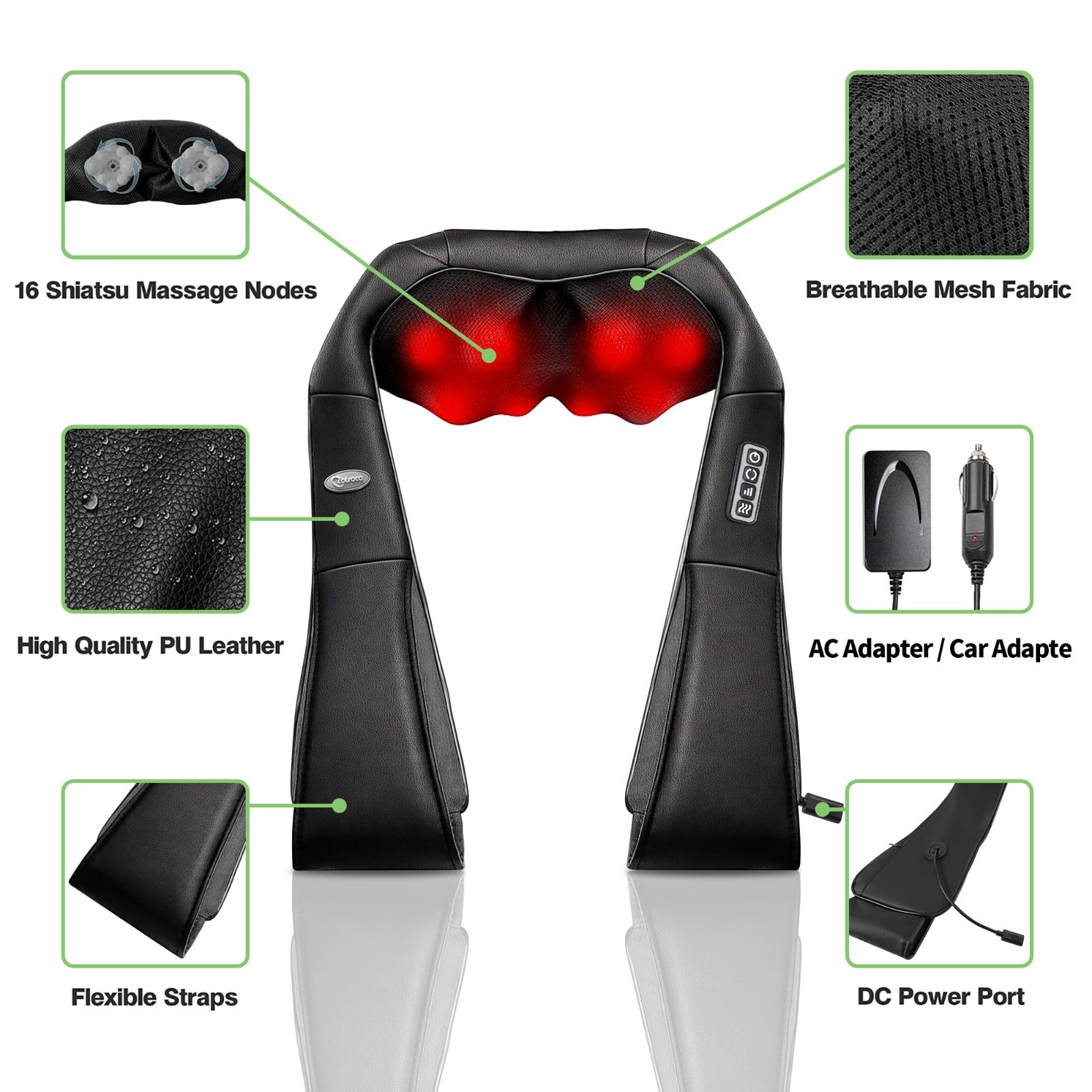 Shiatsu Neck & Back Massager with Heat – Electric Deep Tissue Pain Relief Pillow