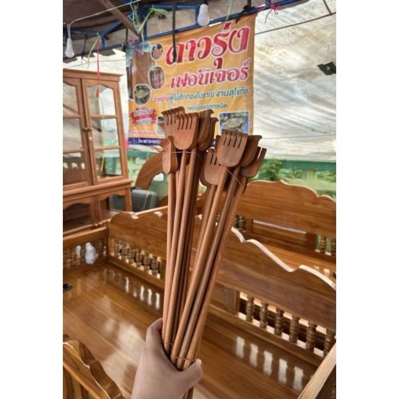 Back Scratcher Teak Wood Handmade stick Thai Body Massager wooden
