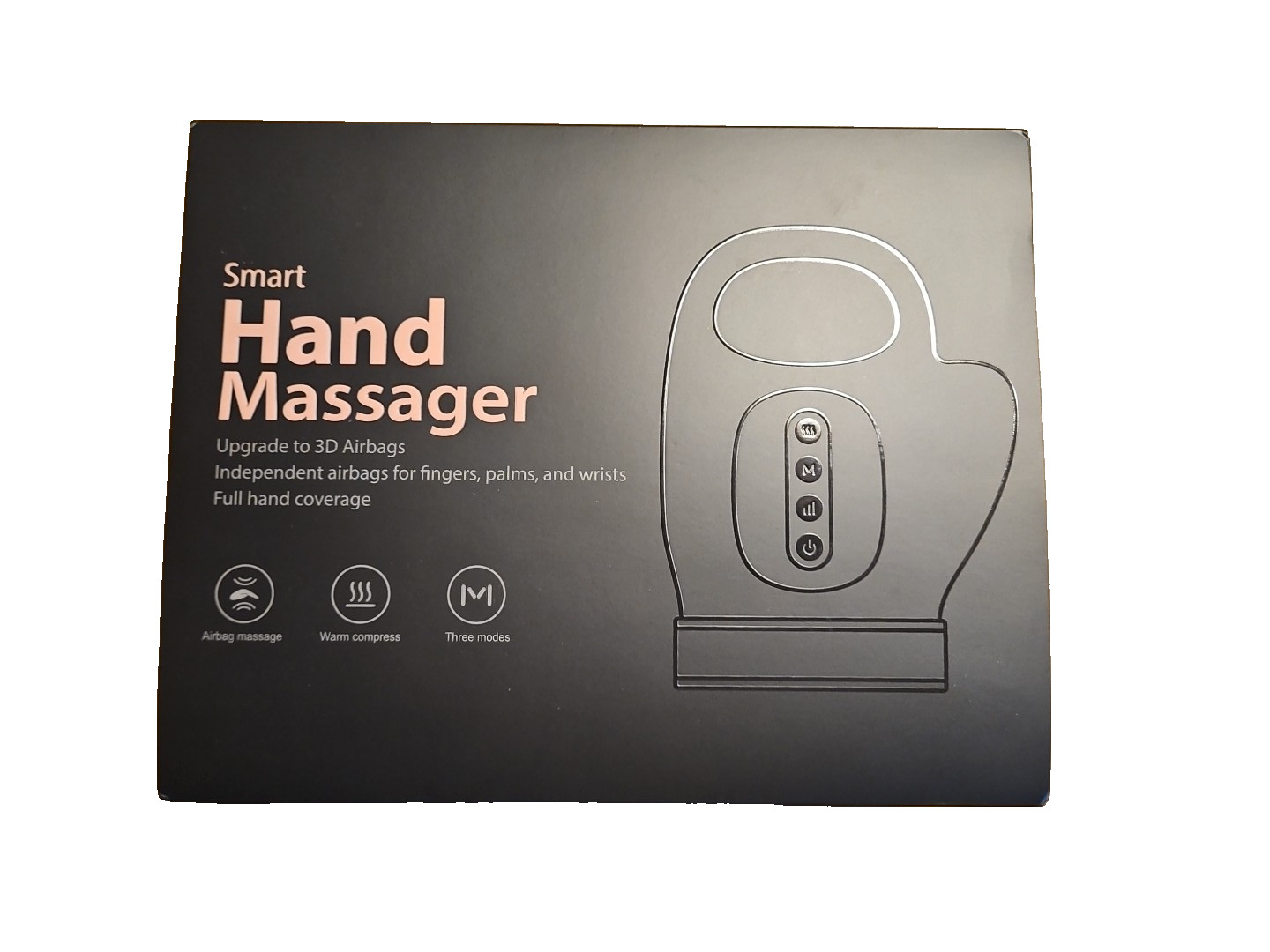 Cordless Smart Hand Massager, Warm Compress, Airbag Message With 3 Modes-Black