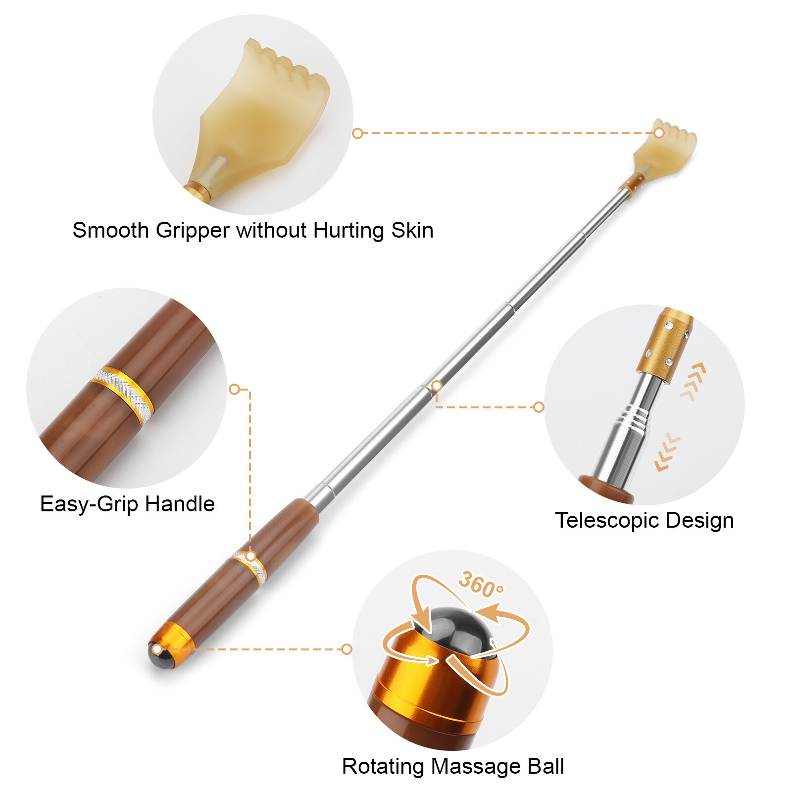 2x Extendable Back Scratcher, Relieve Itching Tool, Full Body Acupoint Massager