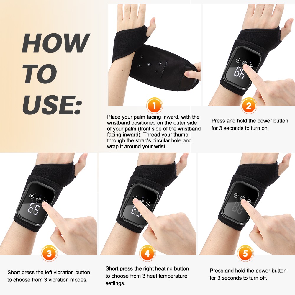 Electric Wrist Massager Brace w/ Heat & Vibration for Carpal Tunnel, Arthritis