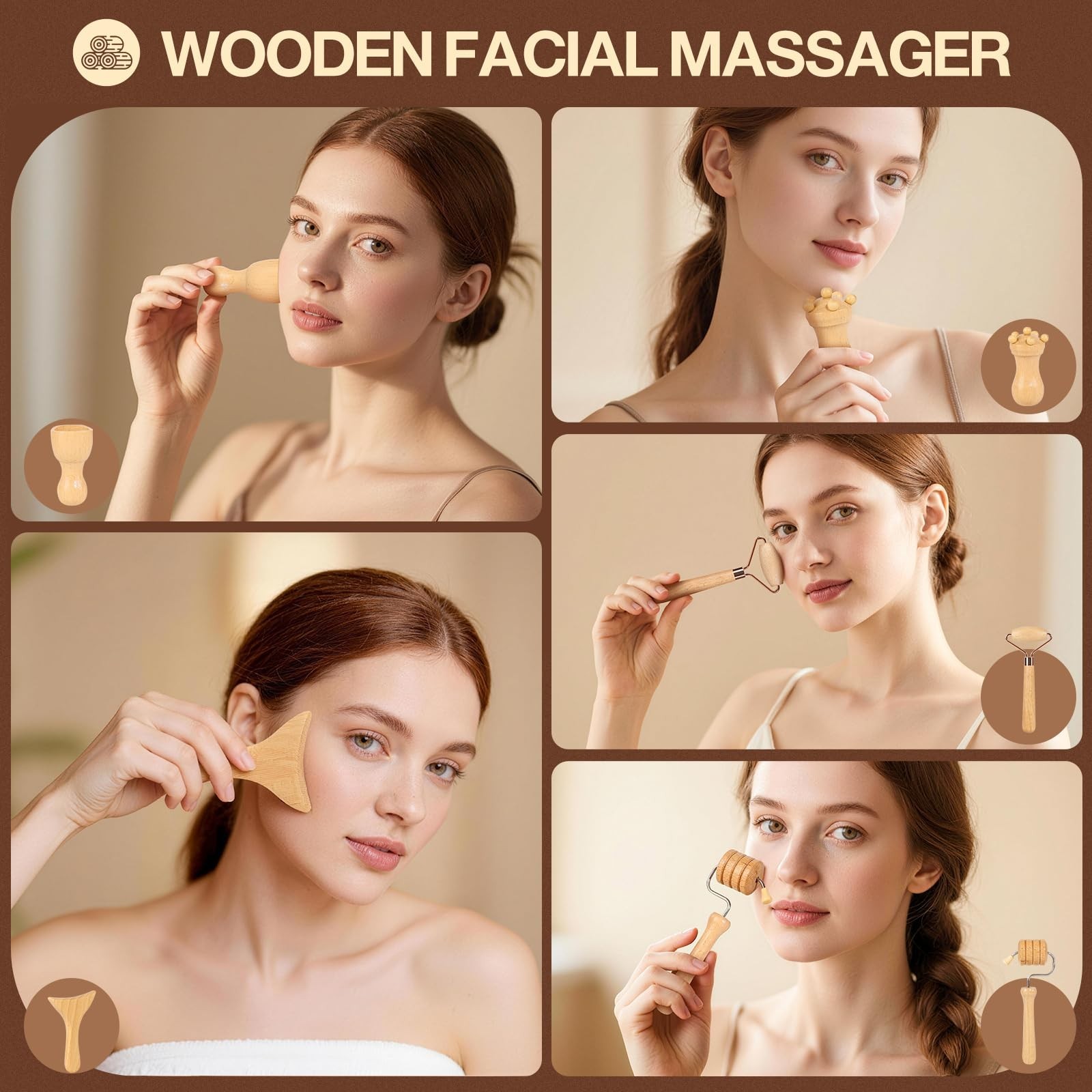 16Pcs Wooden Massage Therapy Tools Set | Body Sculpting, Gua Sha, Rollers for Sp