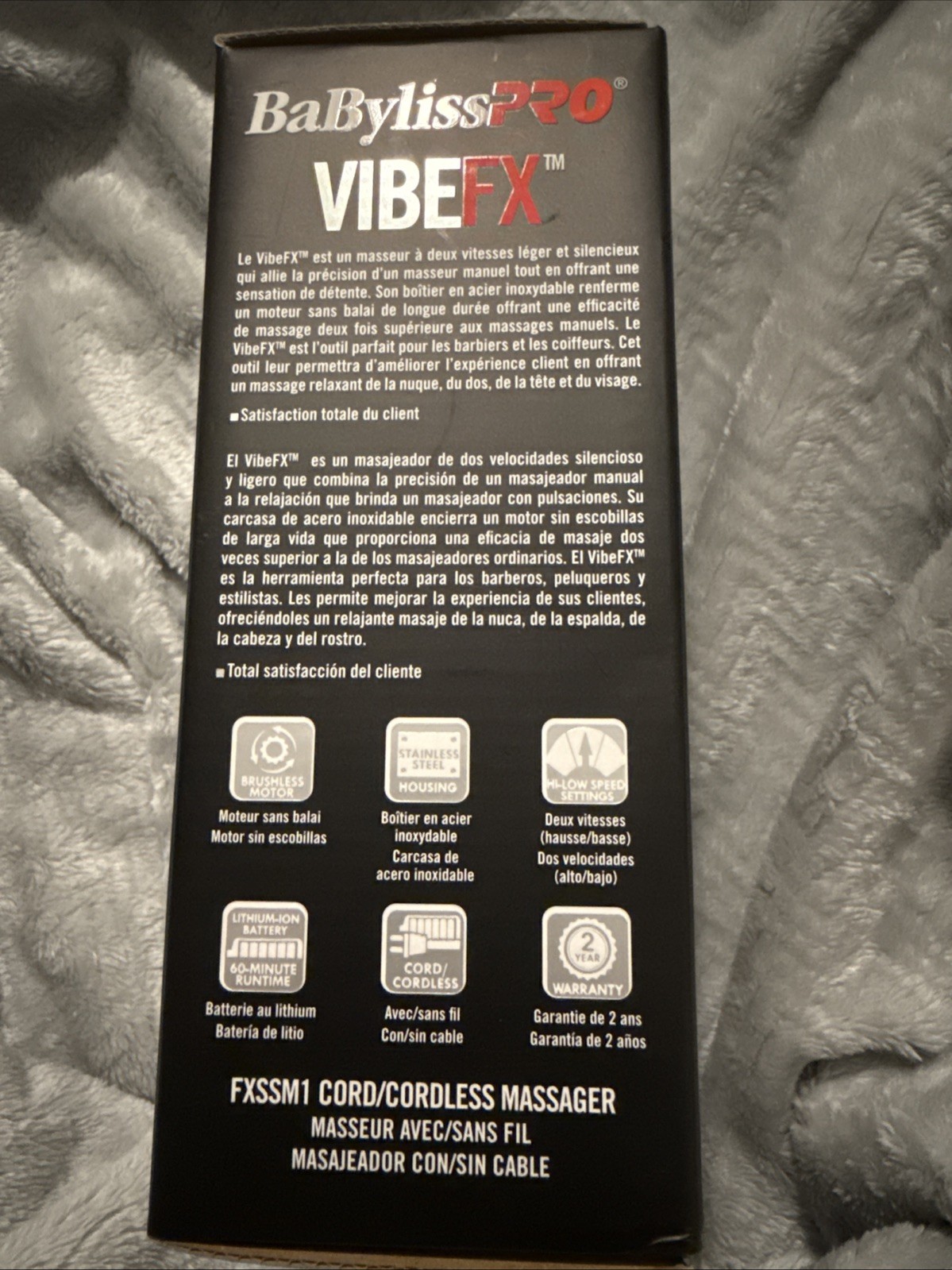 BaBylissPRO VIBEFX FXSSM1 Professional Massager Black/Silver Cord