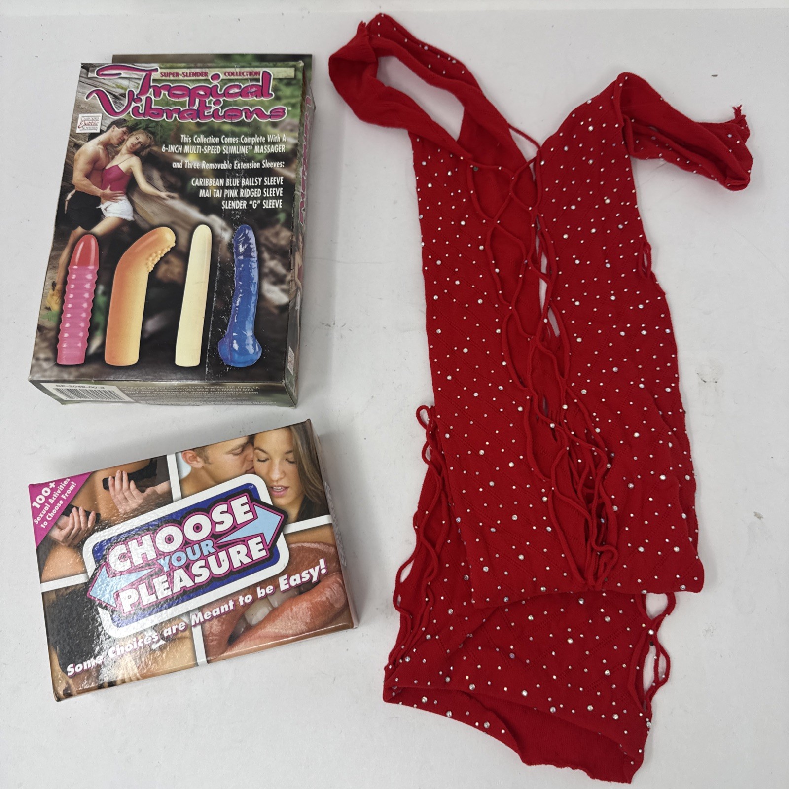 Bundle Red Rhinestone Dress + Personal Massager Sets New Adult Gift Lot