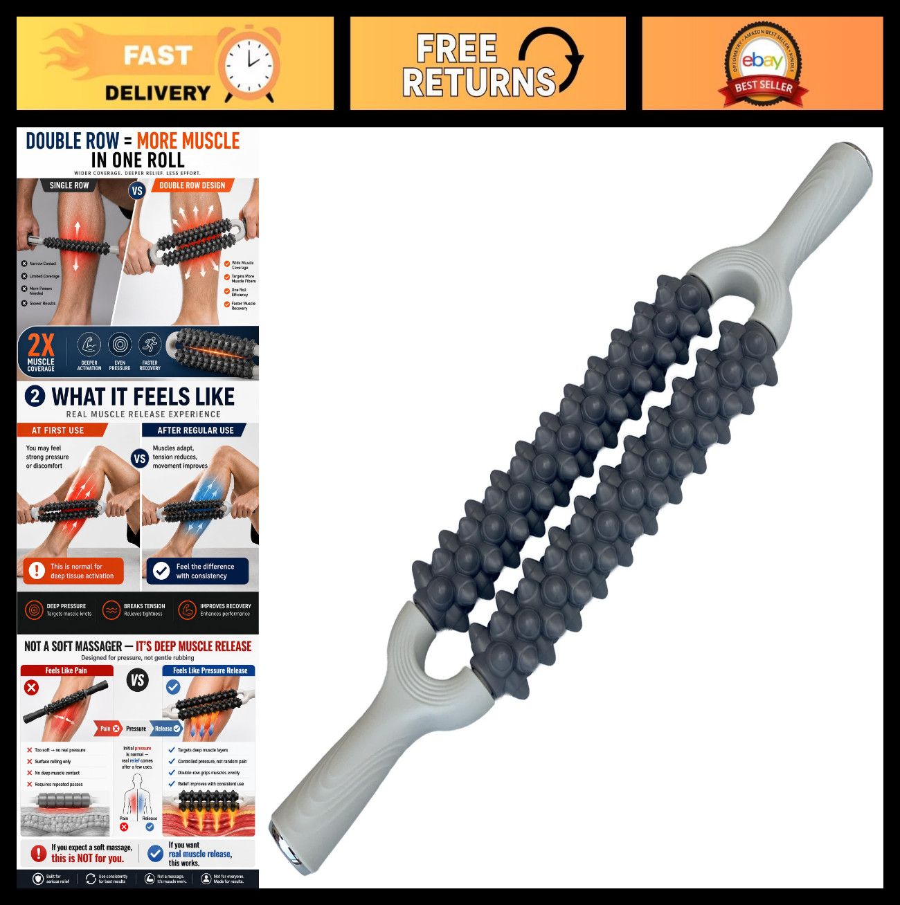 Deep Tissue Massage Roller Stick – Portable Muscle Recovery Tool for Legs, Back