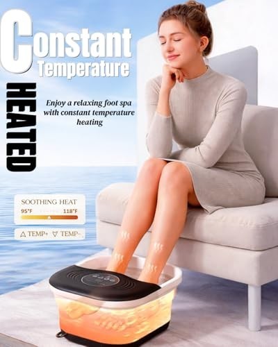 Collapsible Heated Foot Spa Bath Massager Bubble Heat Timer Rollers Red Light