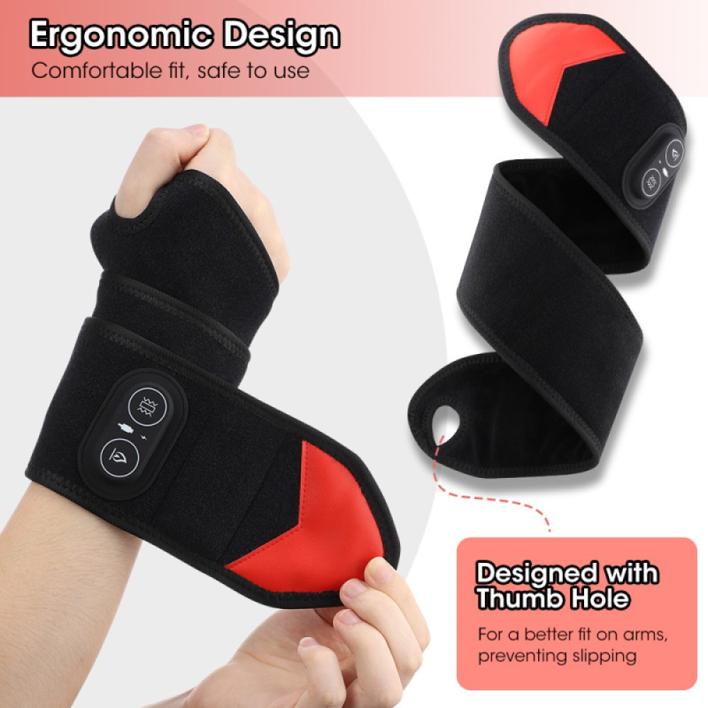 Electric Wrist Massager Brace w/ Heat & Vibration for Carpal Tunnel, Arthritis