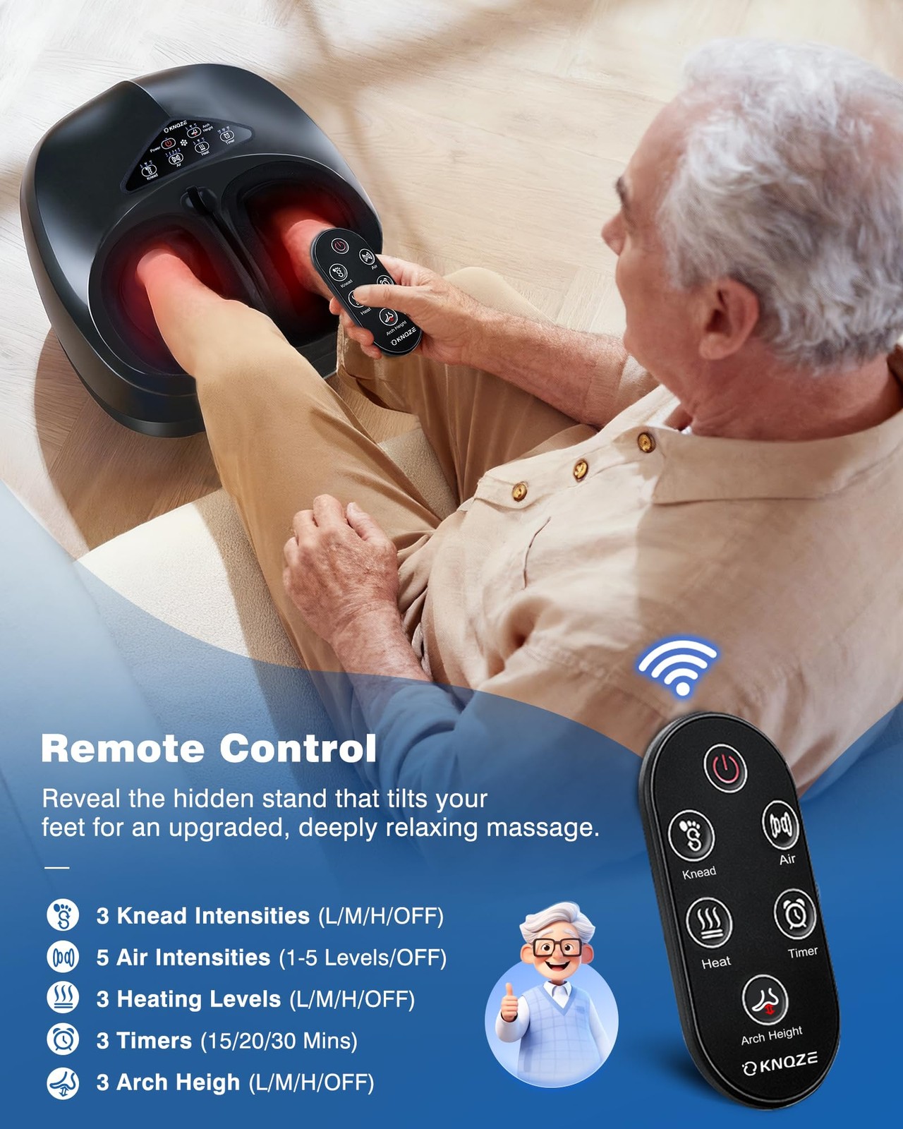 KNQZE Shiatsu Foot Massager with Heat & Remote, Up to Men Size 14, Black
