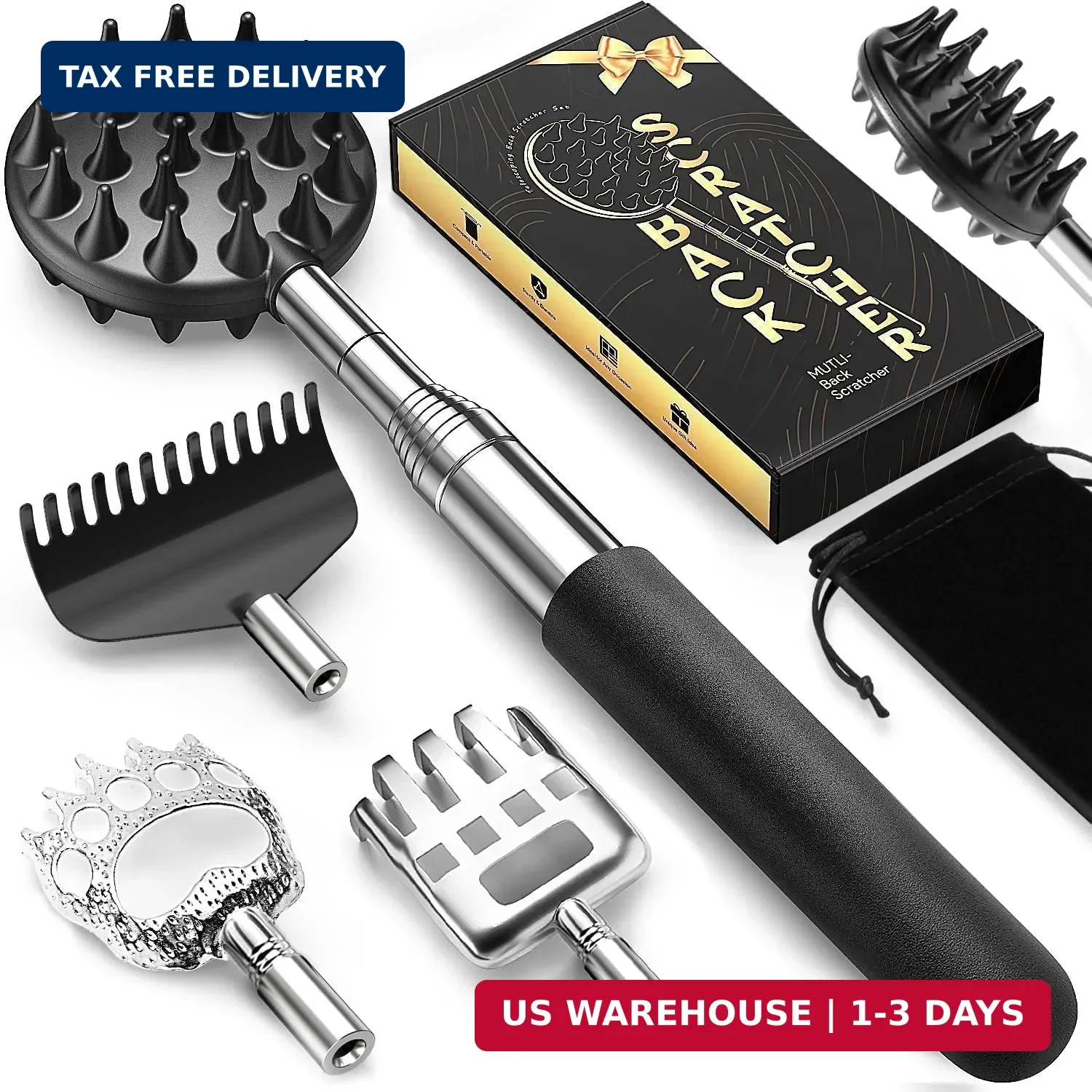 TUKUOS Fathers Day Gift, Telescoping Back Scratcher with 5 Detachable Scratching