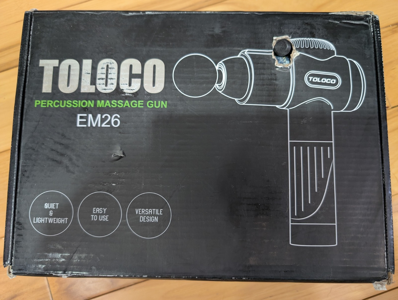 TOLOCO EM26 Percussion Massage Gun Lightweight 10 Heads Battery Black