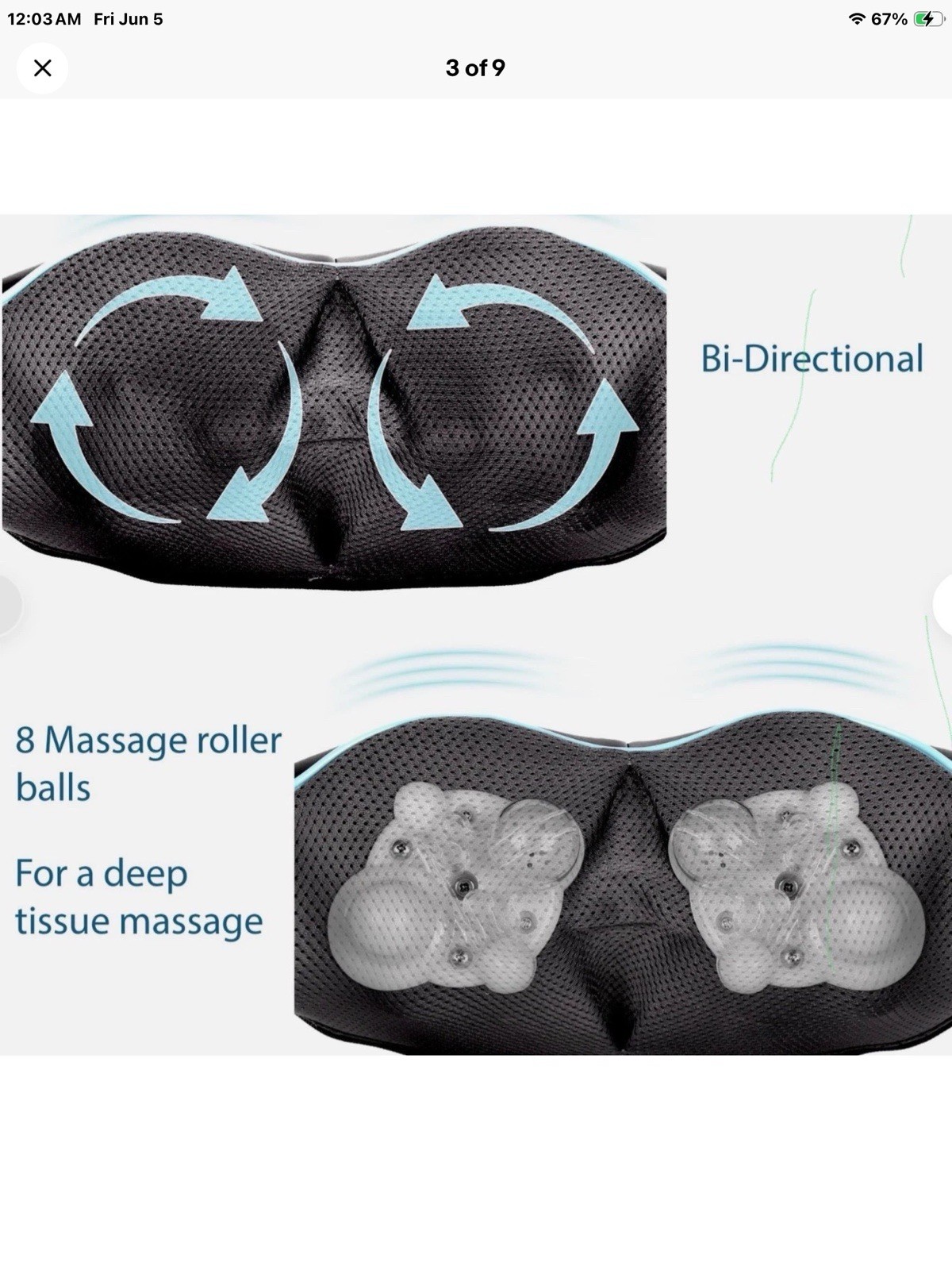 Shiatsu Massager Full-Body Application Blue with Optional Heat & Tote By InvoSpa
