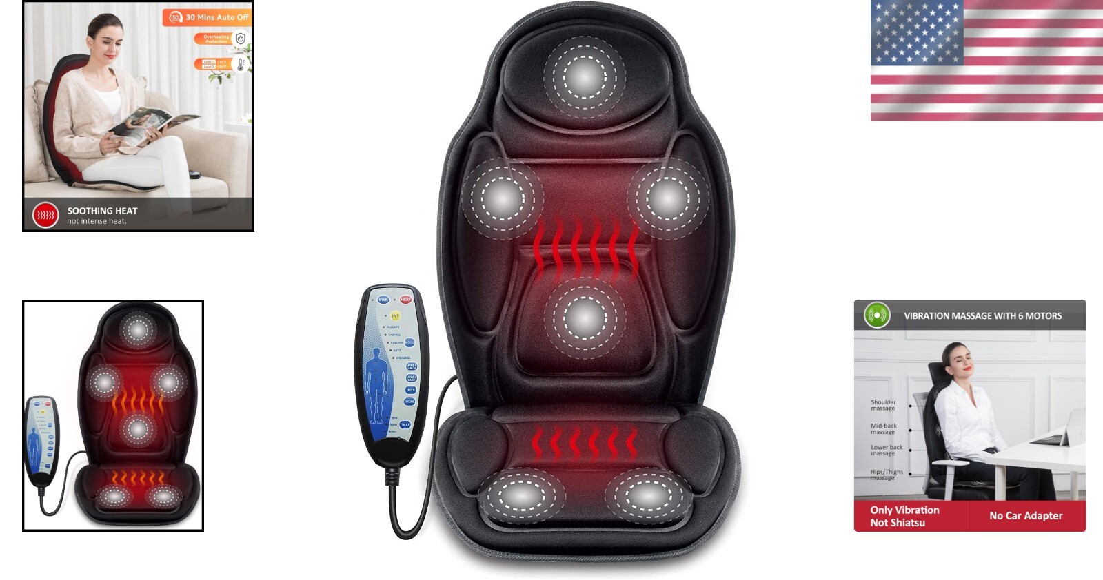 Corded Electric Back Massager with Heat – 6 Vibration Nodes for Home & Office