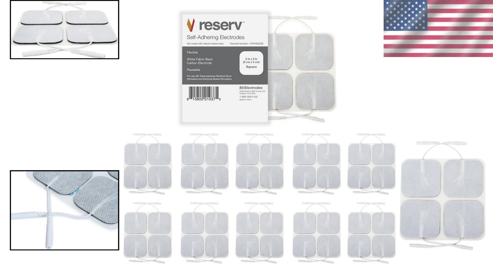Reusable TENS EMS Electrode Pads 2″x2″ – 80 Count, Gel, Dr Recommended