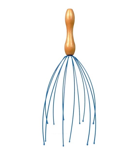 Manual Wooden Head & Scalp Massager Blue Purple Stainless Steel Lightweight