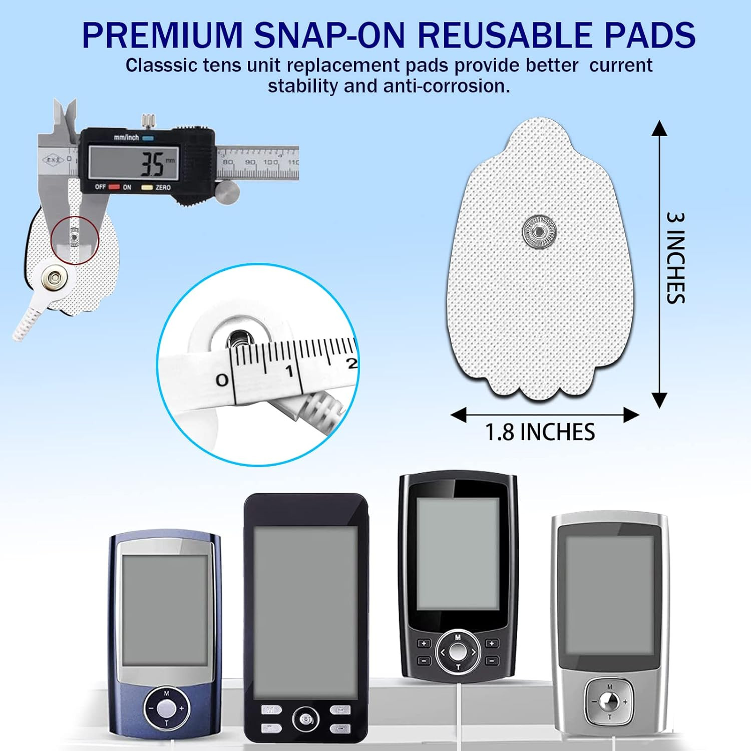 TENS Unit Replacement Pads 20 Pcs, Upgraded Stronger Self-Adhesive Snap Electrod
