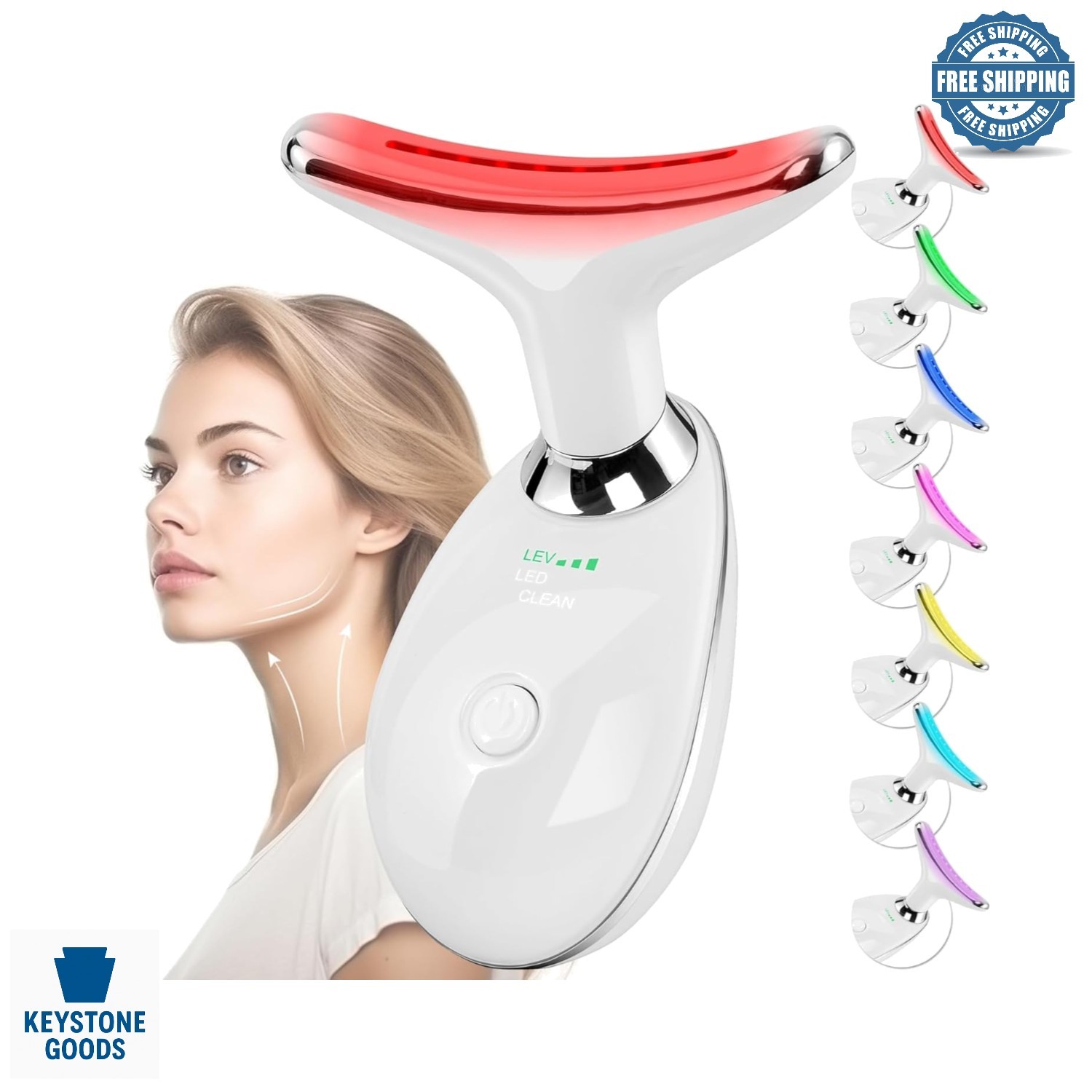 Facial Massager & Neck Sculpting Wand with 7 Colors – Anti-Aging, Double Chin…