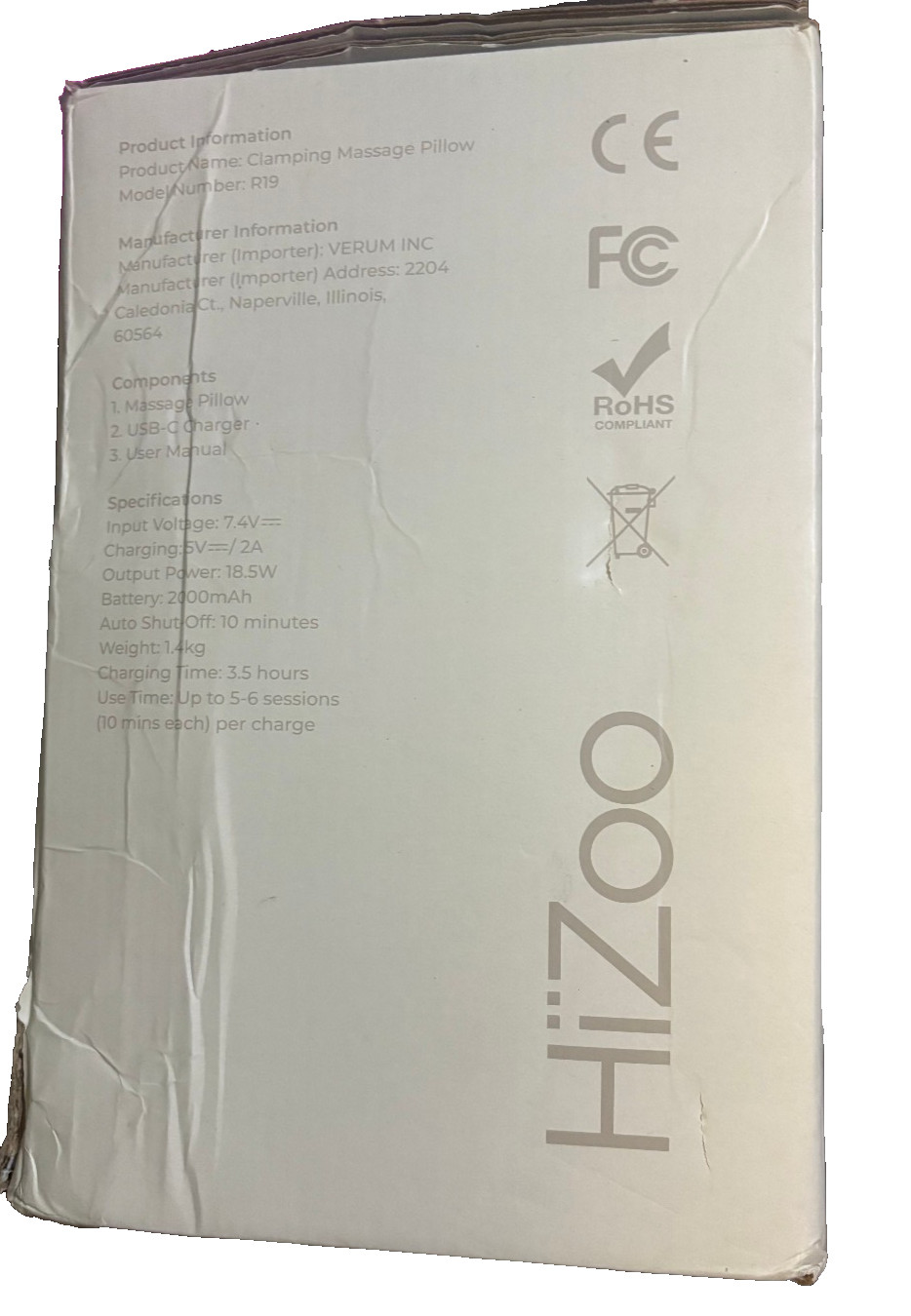 HiZoo Professional Pillow Neck Massager Peace At Last New Box is damaged