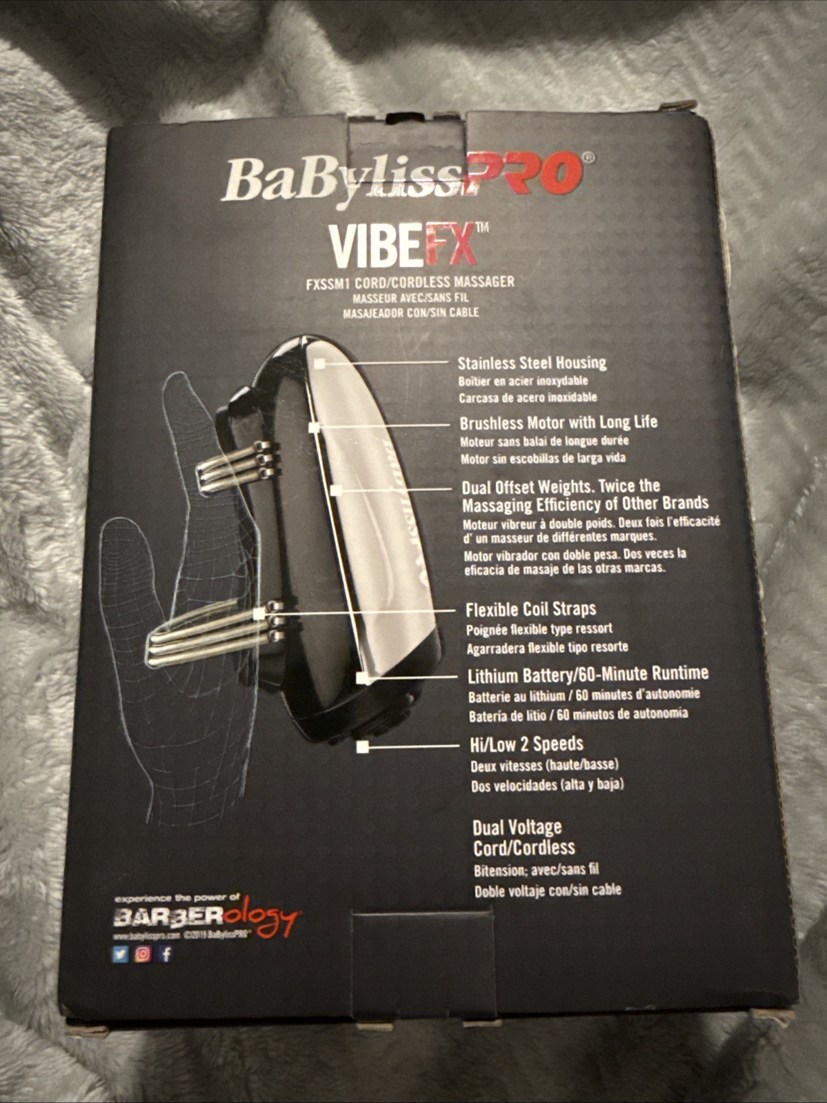 BaBylissPRO VIBEFX FXSSM1 Professional Massager Black/Silver Cord