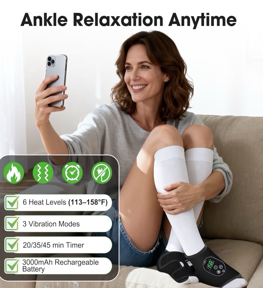 2PCS Foot and Ankle Massager Relieve Ankle Pain 6 Heat Levels, 3 Vibration Modes