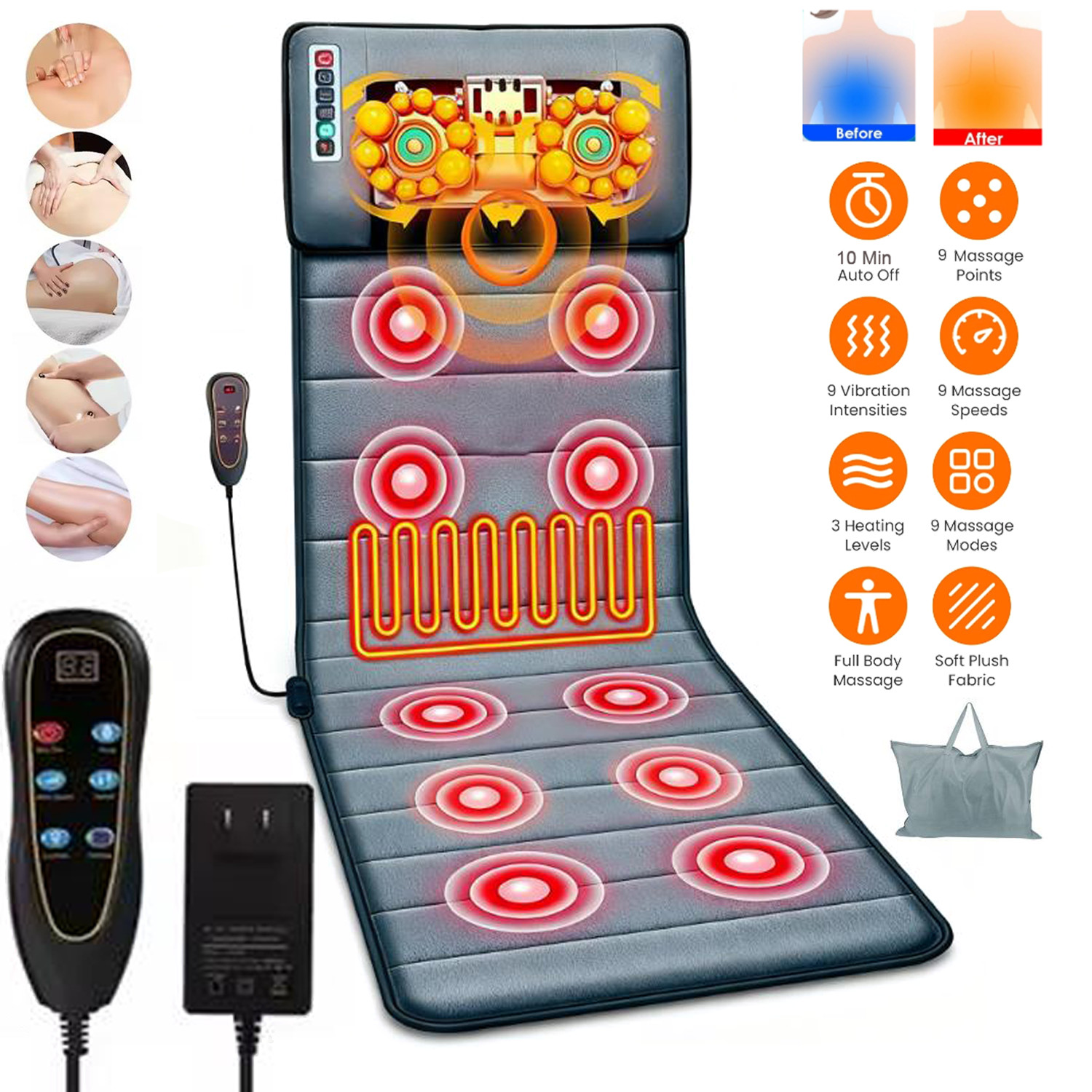 Electric Full Body Heated Massage Mat Neck Back Heating Pad Chair Pad Massage