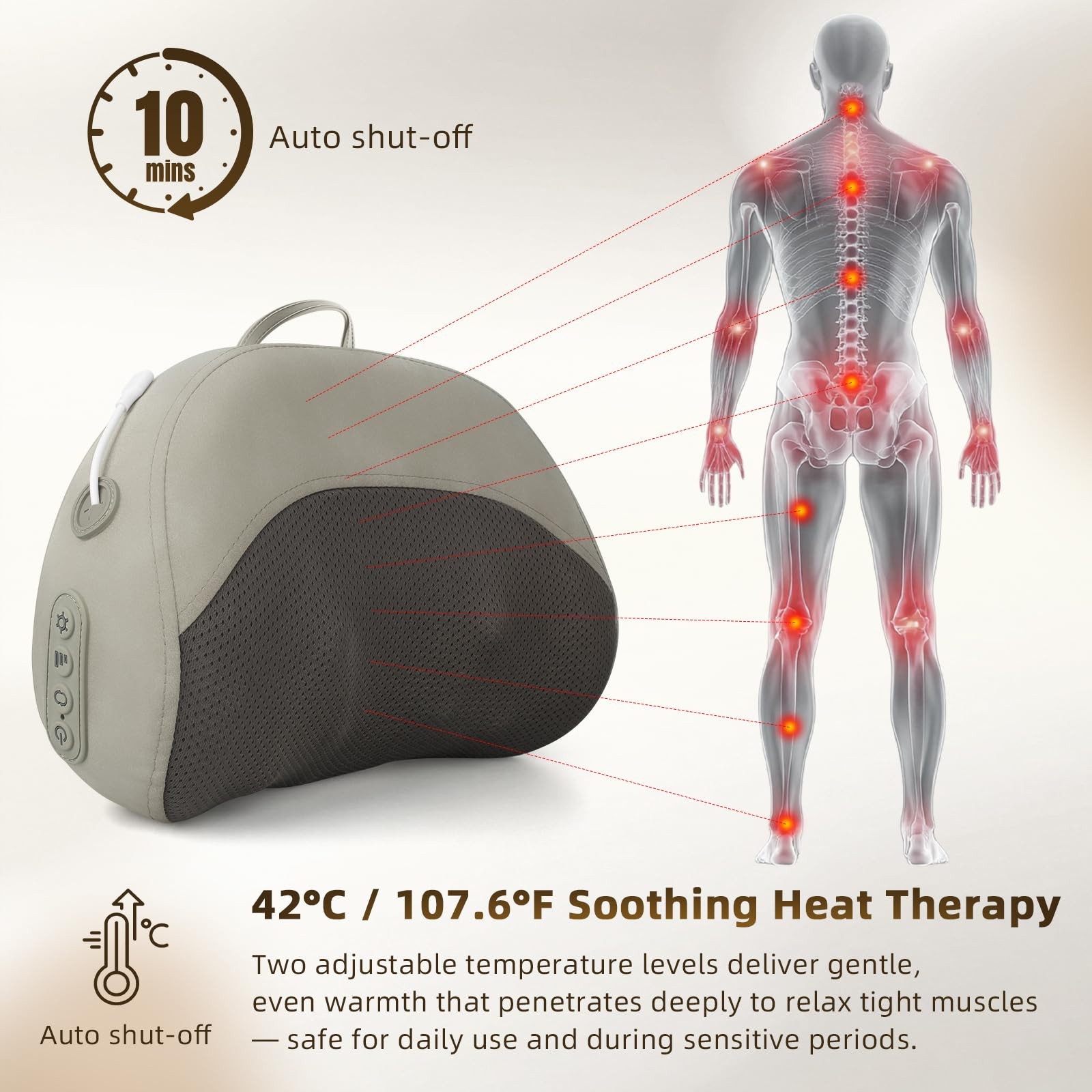 Electric Lumbar Support Pillow Shiatsu Back Massager Heat Neck Pain Relief