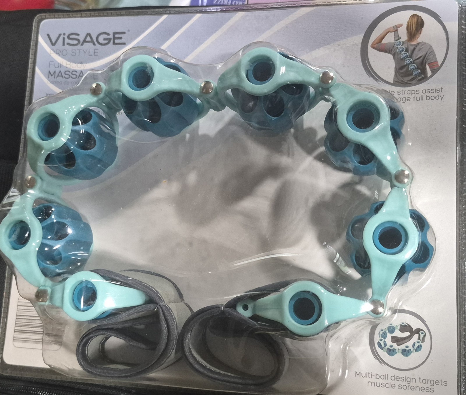 ViSAGE PRO STYLE Full Body Manual Handheld Rolling Massage Roller, 8-Head Blue