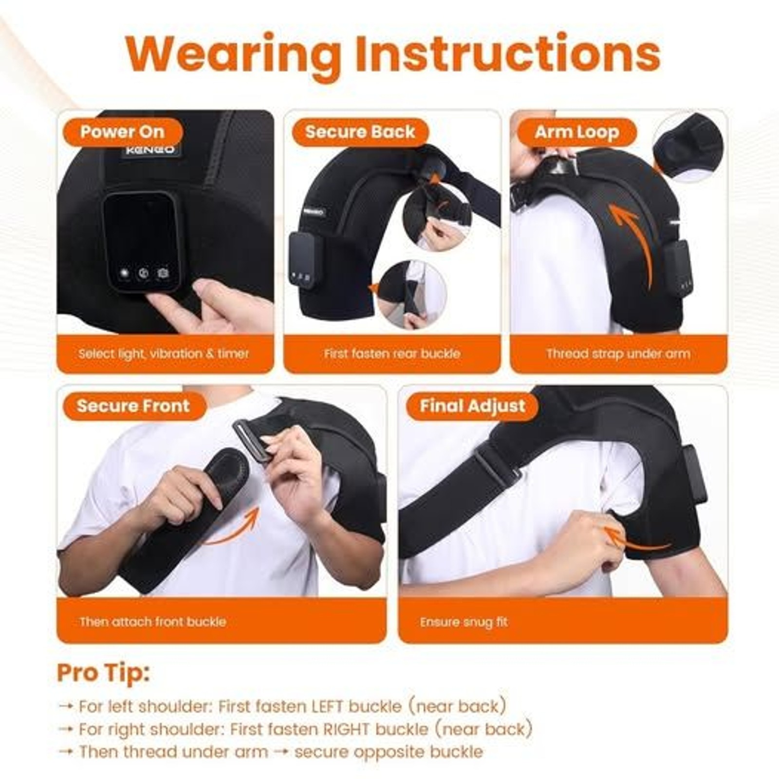Keneo Red Light Therapy Shoulder Wrap Heat Vibration 5000mAh Rechargeable