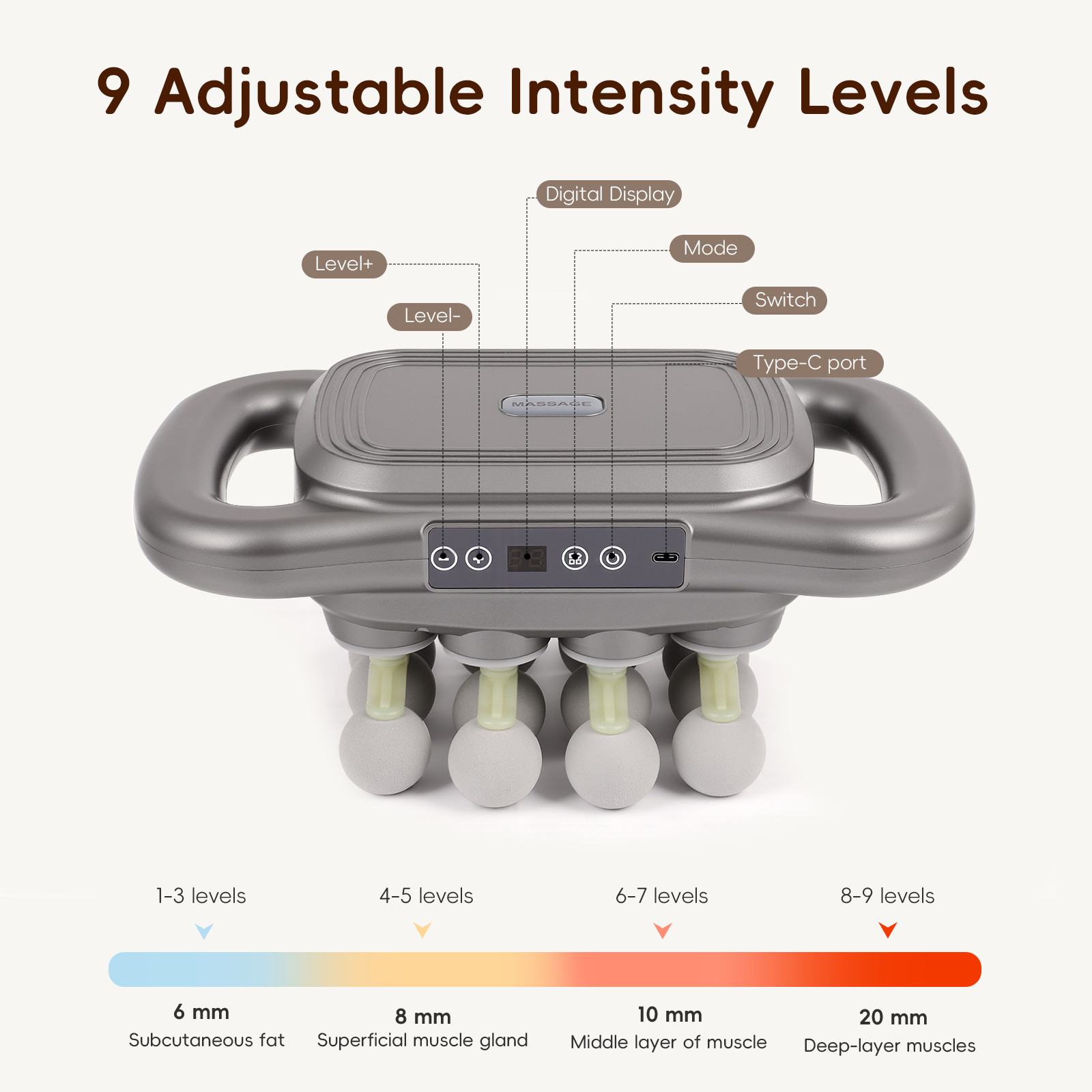 16 Head Massage Gun Deep Tissue Massager 3 Modes 30 Speed Levels Muscle Relax