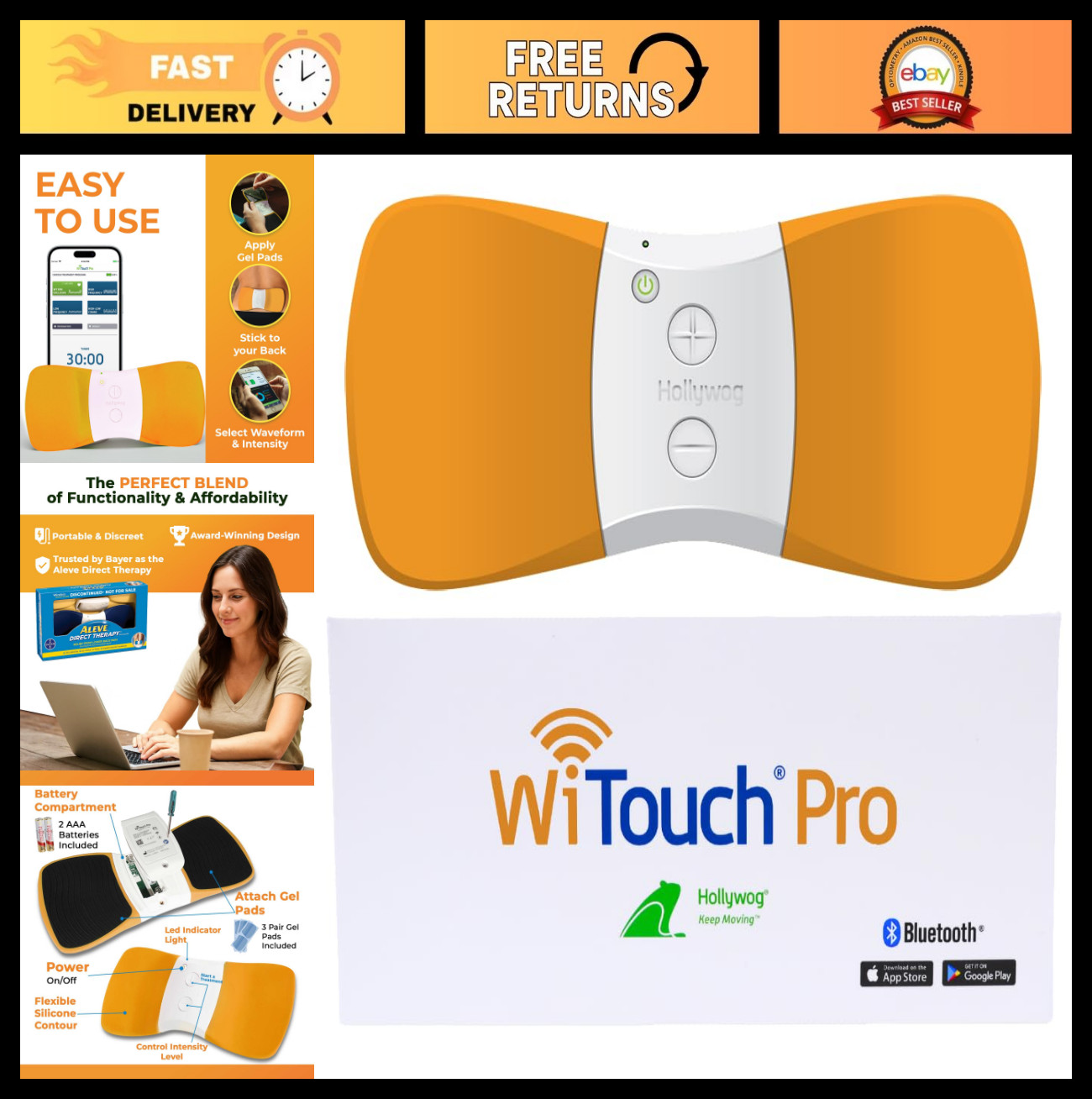 Wireless TENS Unit for Back Pain Relief & Recovery, Wearable Muscle Stimulator,