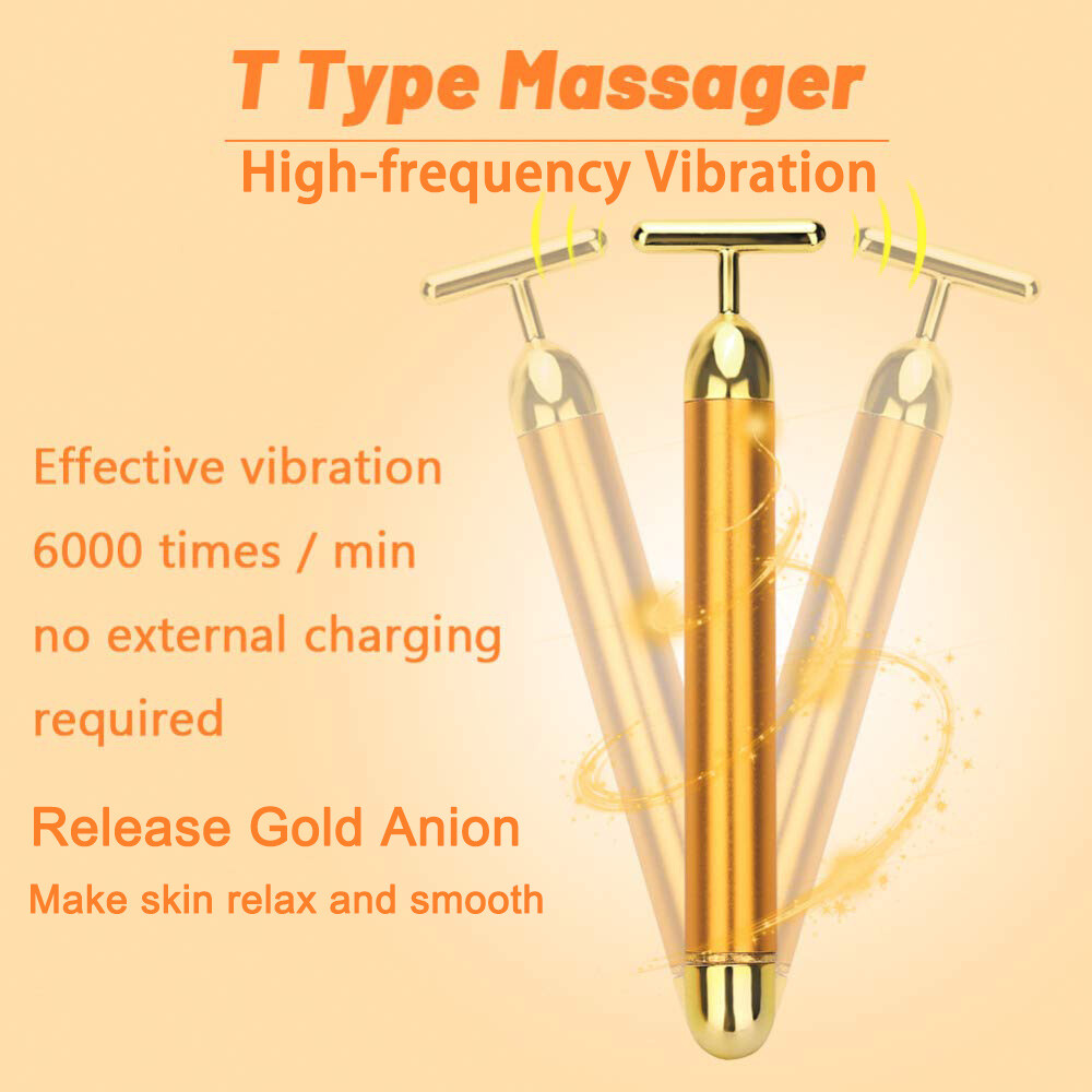 24K Golden Pulse Electric T-Shape V Face Vibrating Facial Massage Tool