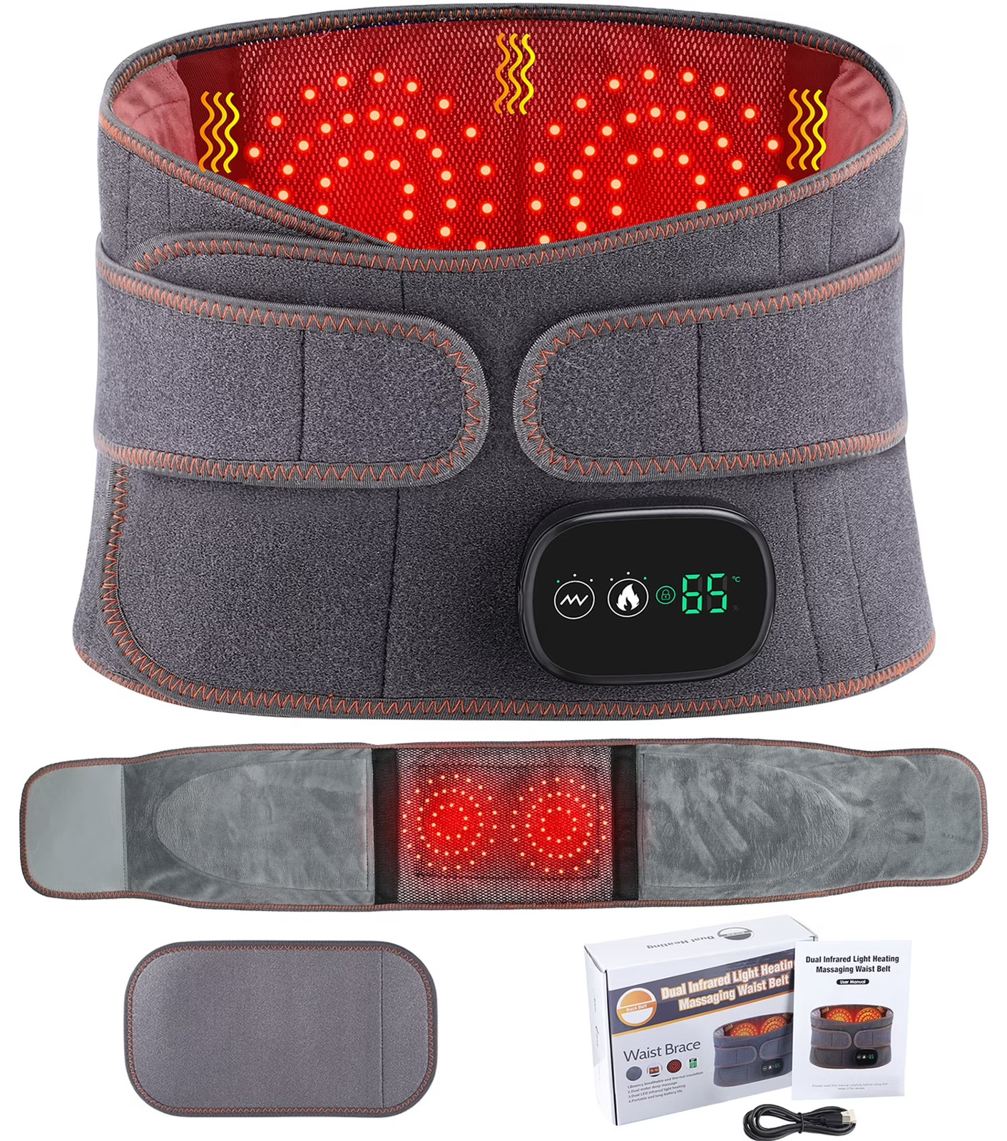 Cordless Heating Pad for Back Hatch Belt Massager with 3 Vibration and 3 Levels