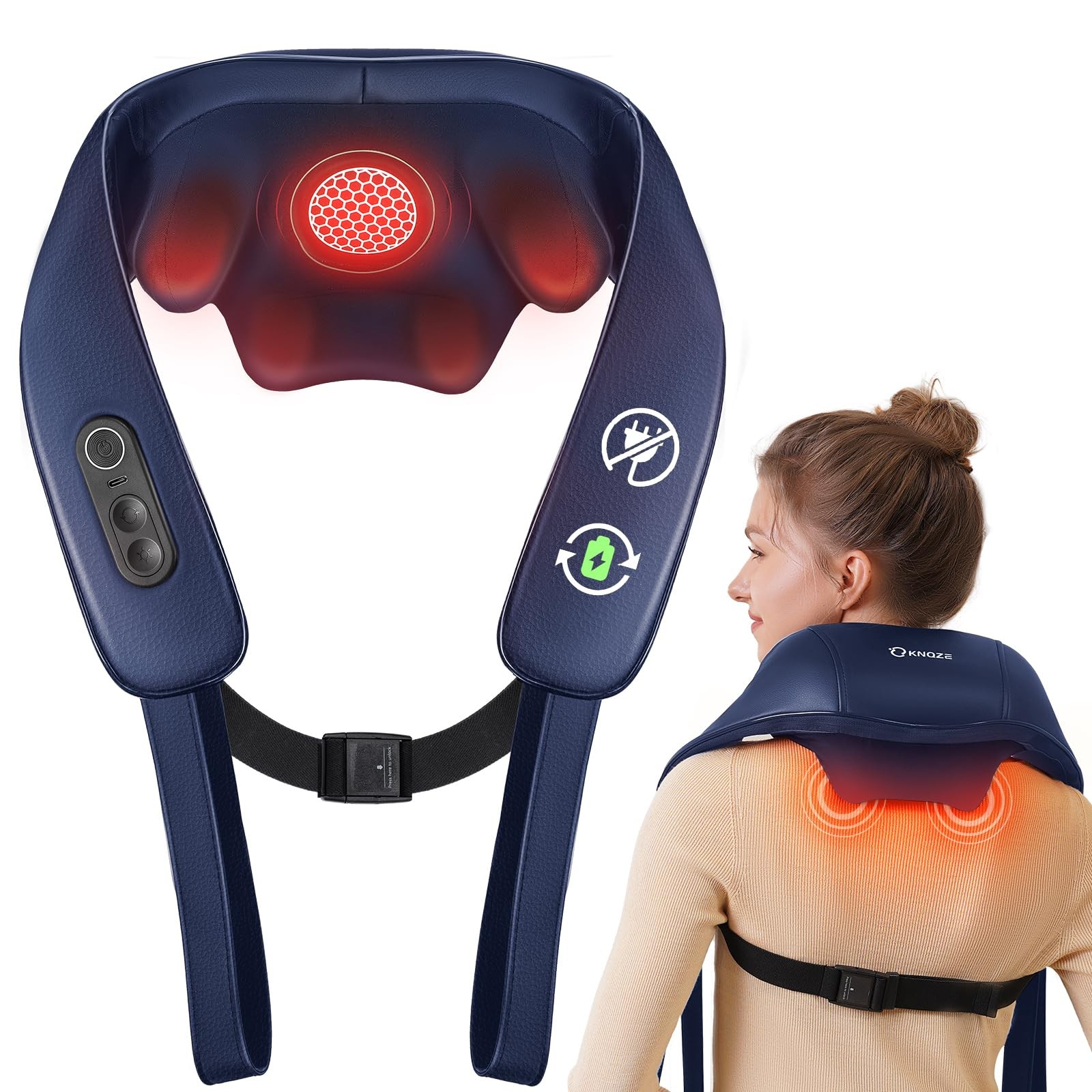 Cordless Neck Massager KNQZE with Heat 4D Shiatsu Deep