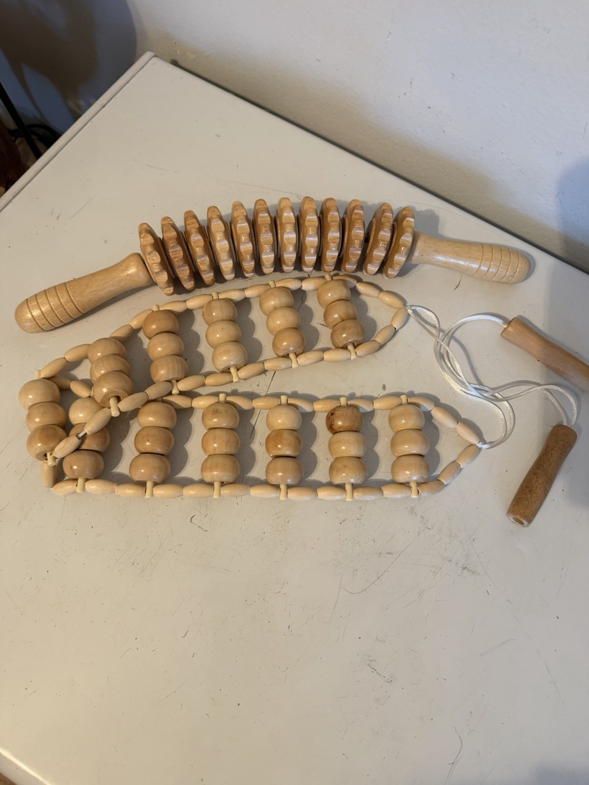 Lot of 2 Wooden Manual Massage Rollers Body Back Neck Therapy Massagers