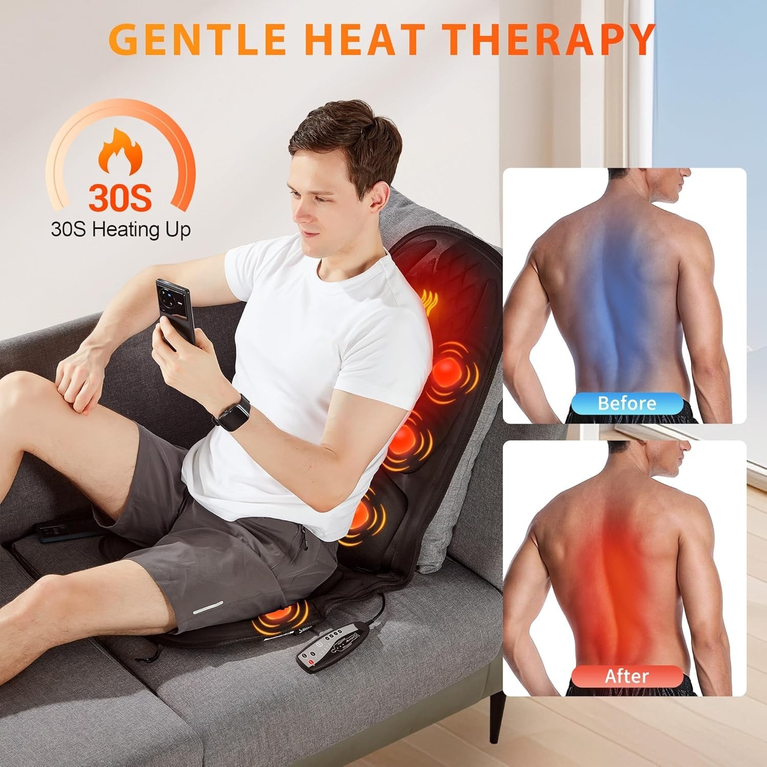 Effortless Relaxation: Vibration Massage Seat Pad with Heat for Back and Thighs