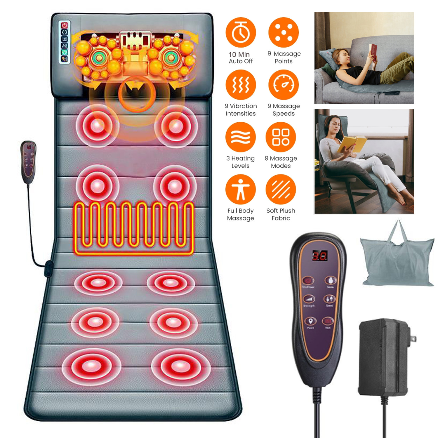 Electric Full Body Heated Massage Mat Neck Back Heating Pad Chair Pad Massage US