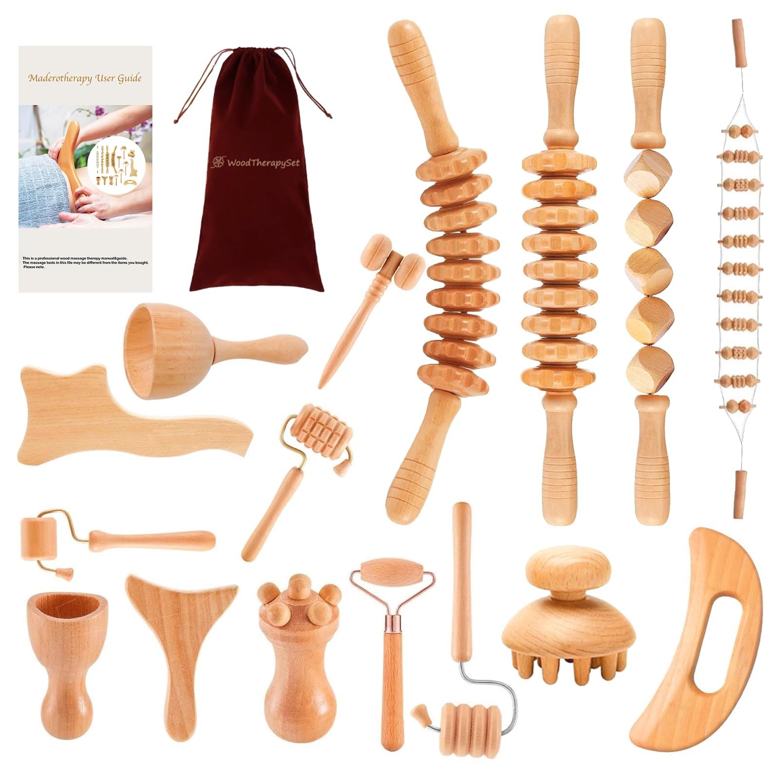 16-in-1 Wood Therapy Massage Tools Kit for Muscle Pain Relief & Body Sculpting