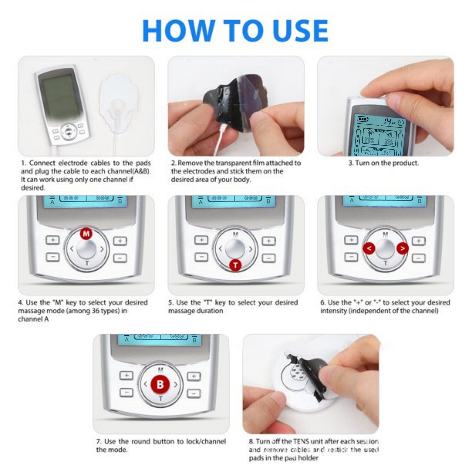 36 Modes Tens Unit Muscle Therapy Pain Relief Stimulator Machine Pulse Massager