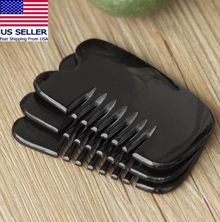 Gua Sha Scraping Massage Tool Black Buffalo Horn Therapy Guasha Board Comb Shape