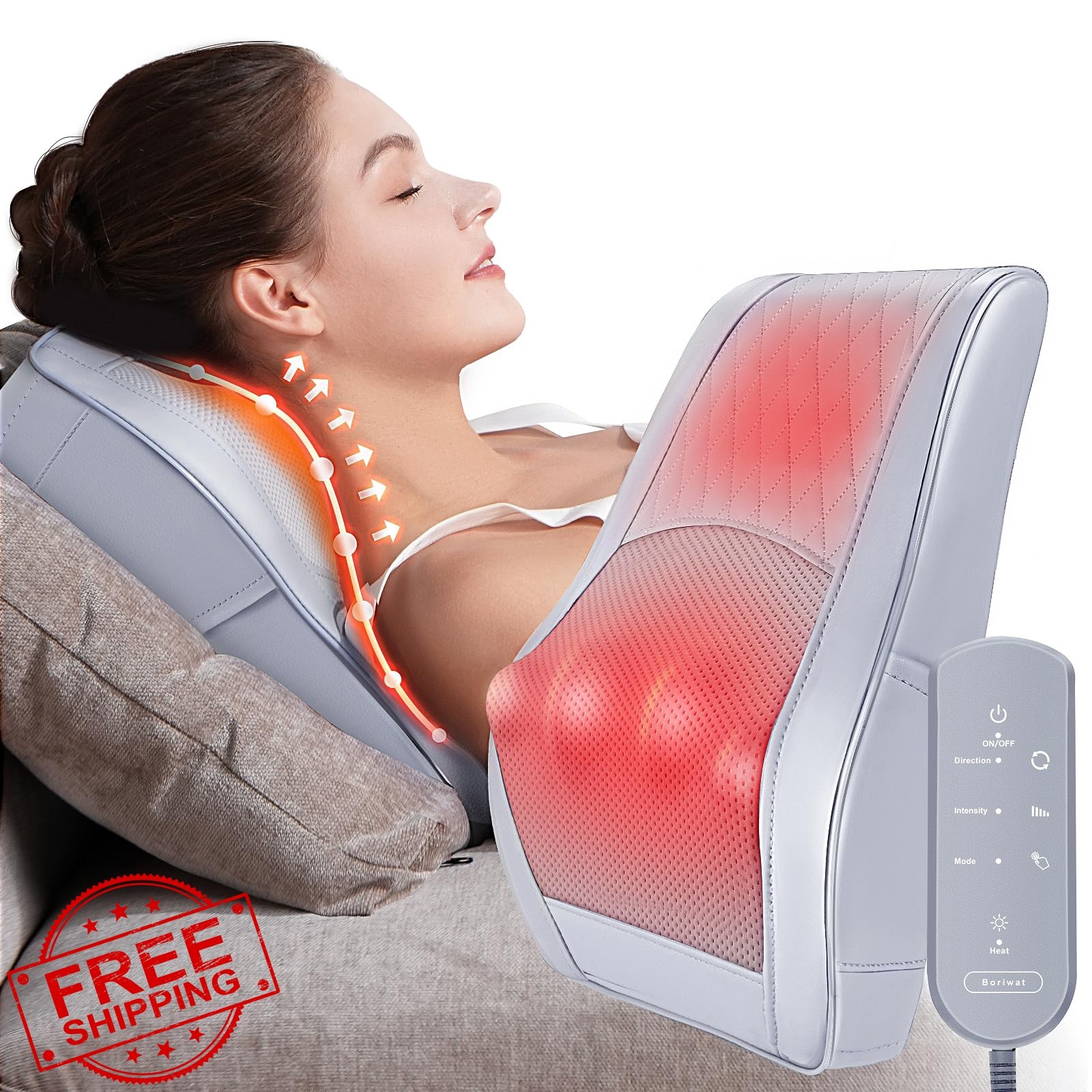 Boriwat Back Massager Heat Light Gray