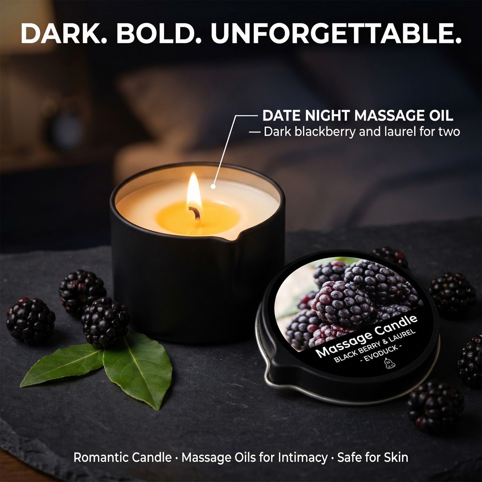 2 Pack Blackberry & Laurel Massage Candle 2oz Soy Body Oil Couples Spa Gift