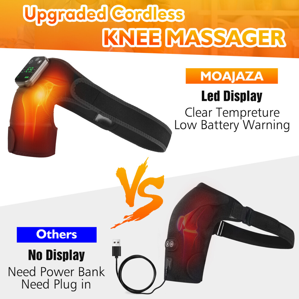 2PCS Cordless Heated Knee Massager Vibration Heating Shoulder Brace Support Wrap