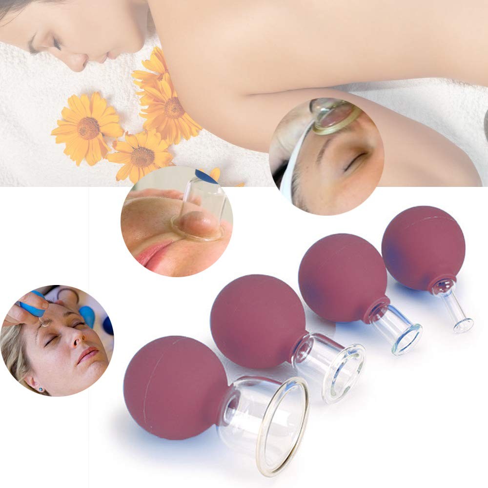 FeelFree Sport Glass Facial Cupping Set 4pcs Silicone Vacuum Suction Face Mas…