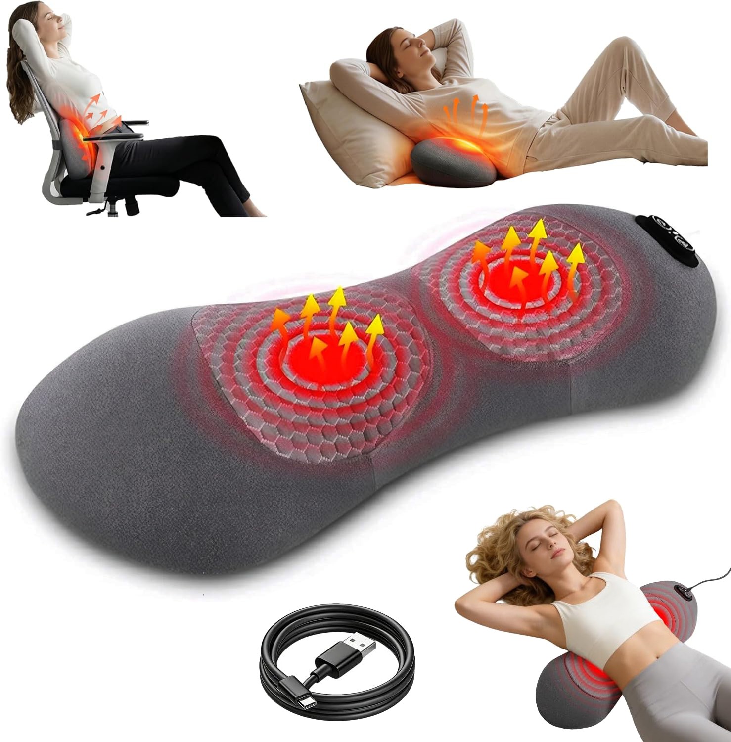 3in1 Lumbar Support Pillow Smooth Spine Triple Fusion Electric Back Massager US
