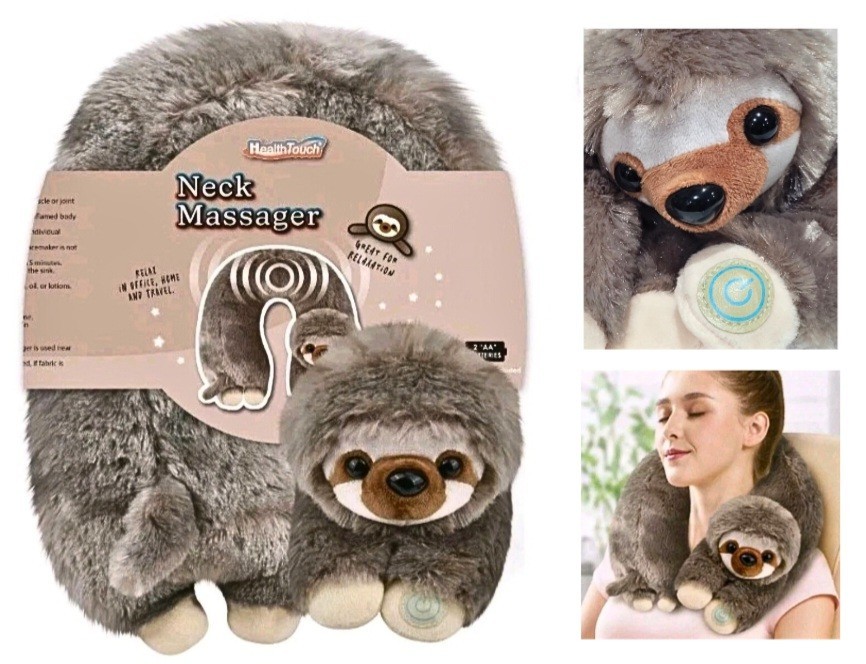 Plush Sloth Vibrating Neck Massager Pillow Wrap Soft Portable Muscle Relax Gift